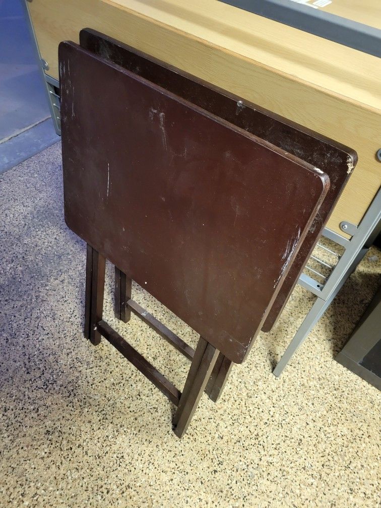 Two (2) Wood Personal Folding Table Trays Tables