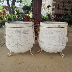 Rustic White Clay Pots, Planters, Plants. Talavera, Pottery $85 cada una