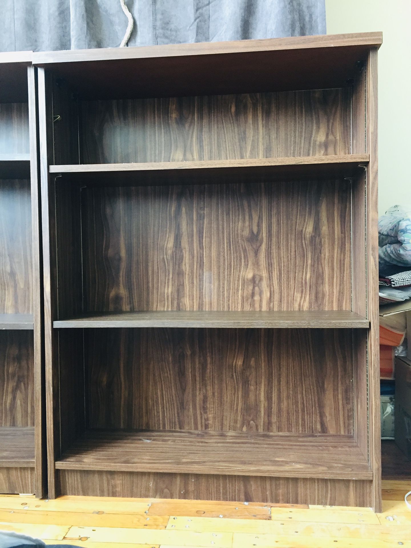 Classic style Wooden Shelves. Can work as book case. Heavy duty. Very capacious. Like new. $29 each. Take both for $55. OBO. 35” x 13”.  48” tall. 