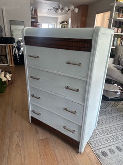 Vintage Refinished Art Deco Tallboy Dresser with Modern Brass Hardware