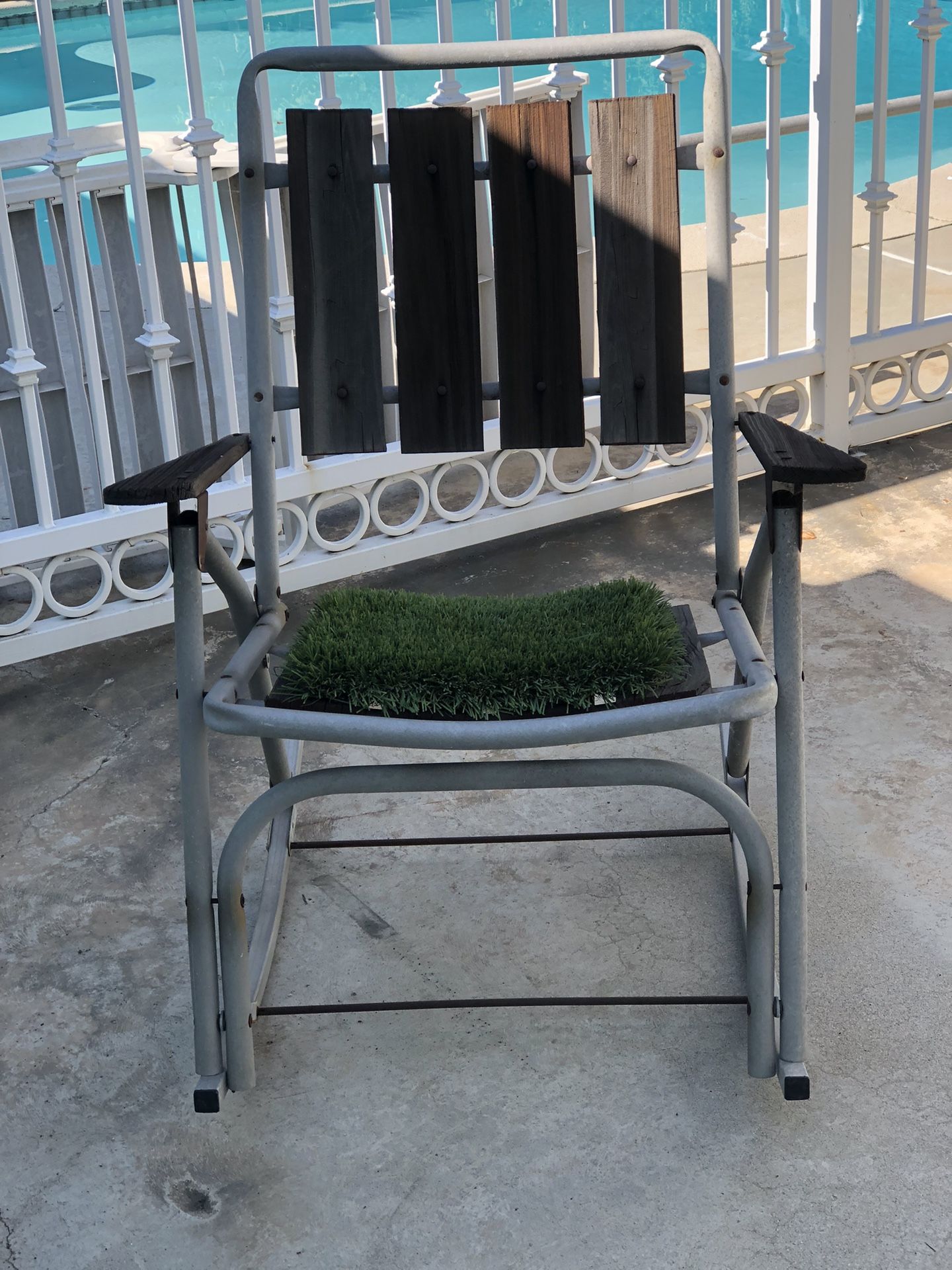 Patio, rocking chair, aluminum, and wood