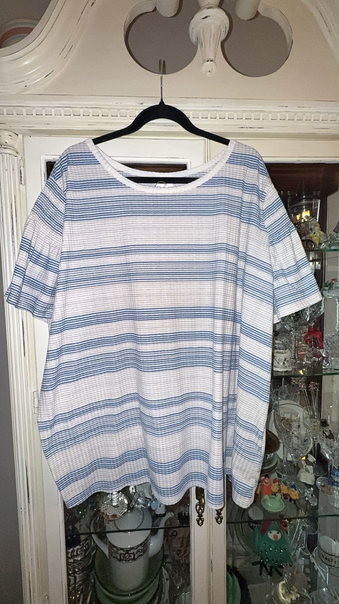 LuLaRoe Blue & White Striped Stephanie Top - Woman’s Size 3XL