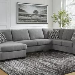 3 piece Gray Sectional Sofa Right or Left Facing Chaise 138x90 Top Stitching Accent Pillows $1199 pick up delivery available