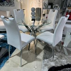 Dining Set 4 Chairs White Table Set 