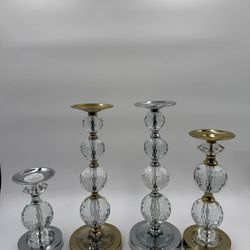 Lola Crystal And Metal Candleholders Set of Four, 2 Gold & 2 Silver Glamor