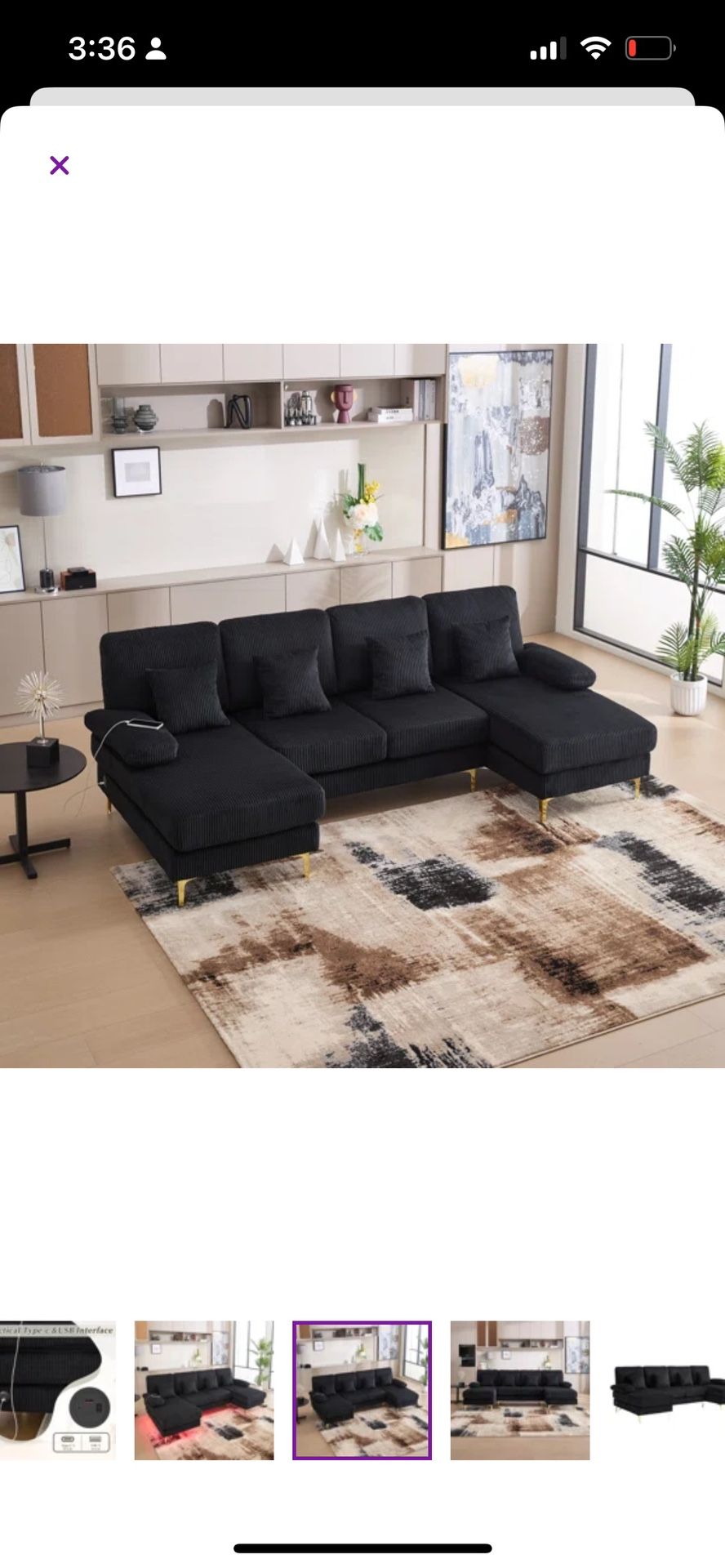 Free Delivery Black U Shaped Sectional With Lights