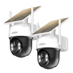 aosu Solar Camera Outdoor Wireless - 100% Wire-Free Outdoor Security Camera Wireless with Fixed Solar Panel,360° Panoramic View, Human Auto Tracking, 