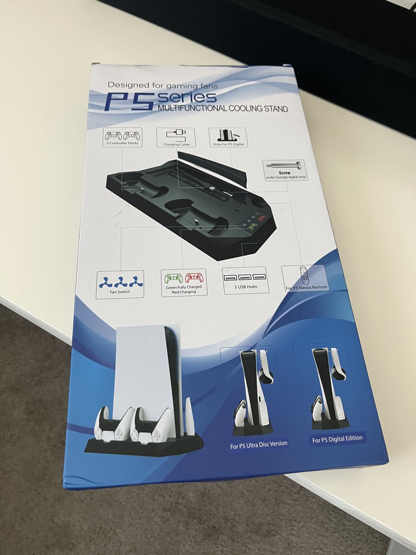 PS5 STAND WITH COOLING STATION AND DUAL CONTROLLER CHARGING STATION FOR PS5 DIGITAL EDITION WHITE  jCOLOR IS MISSING THE HEADSET HOLDER