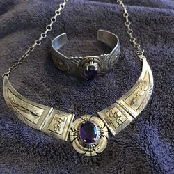 Russel Sam amethyst and silver choker and cuff bracelet