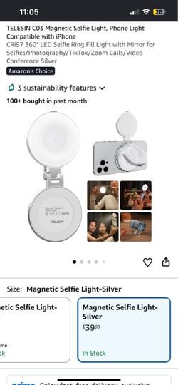 TELESIN C03 Magnetic Selfie Ring Light Silver
