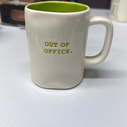 Rae Dunn Out Of Office Mug White Green Wavy 16 Ounce