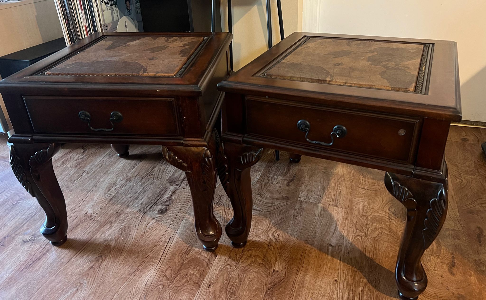 Vintage World Map Solid Wood Side Tables
