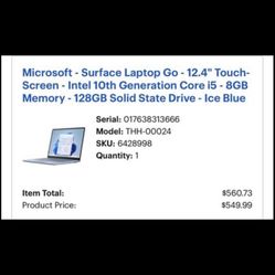 Microsoft Surface Laptop Go Notebook 12.4 Inch 8 GB