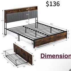 ✌️ King Size COMHOMA Platform Bed Frame with LED Lights and Charging Station, Storage Headboard and Footboard Drawers, No Box Spring Needed