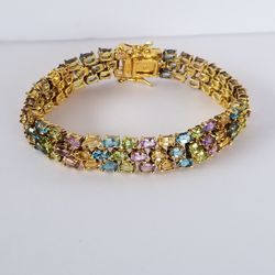 Sterling silver 3 row precious stones bracelet