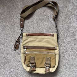 Fossil Utility Style Canvas Suede Shoulder Crossboby Hobo Bag Adjustable Strap