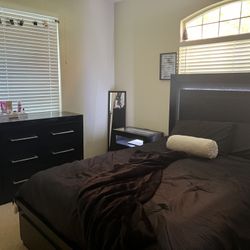 Three Piece Black Wood Bedroom Set With Led Lights