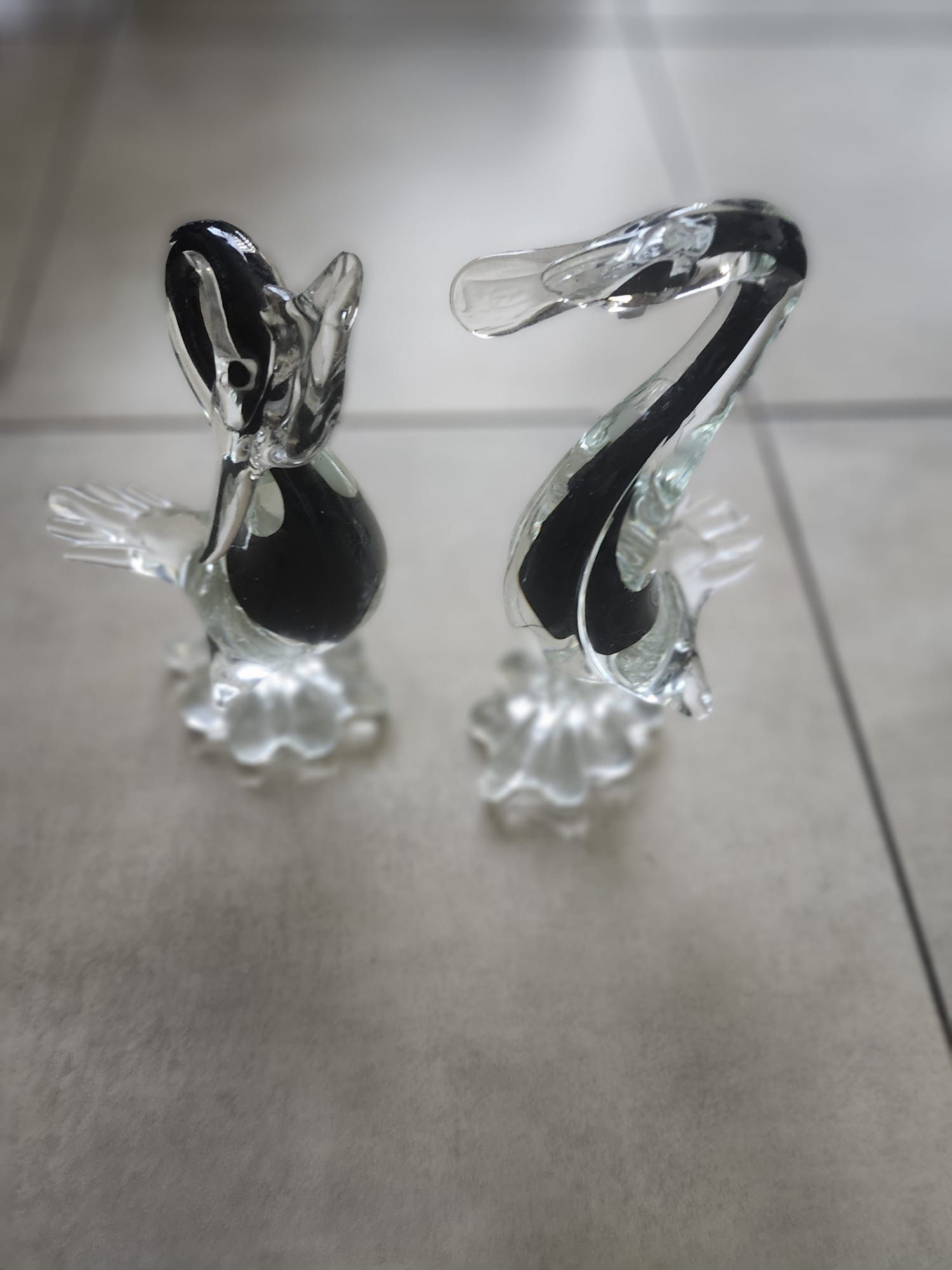 J.I CO Jordan Imports Murano Sommerso Art Glass Bird Crane Black Paperweight