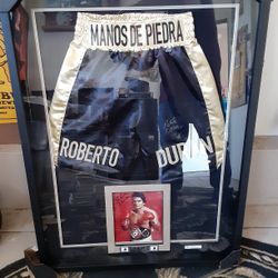 Roberto Duran Signed Trunks And Photo (Framed, Certified).