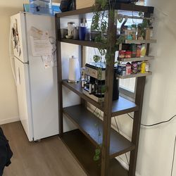 5-Tier Wood Bookshelf w/ Wheels – Rustic Dark Brown, 66"H