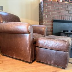 Brown Leather Arm Chair - Slightly Worn, Extremely Comfortable