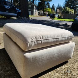Large Oatmeal Upholstered STORAGE OTTOMAN-Excellent Condition!