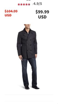 KENNETH COLE MEN'S Wool PEA COAT WITH BIB