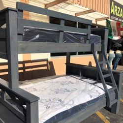 Grey Bunk Bed Pinewood Premium $799 Twin Full New With Mattress 