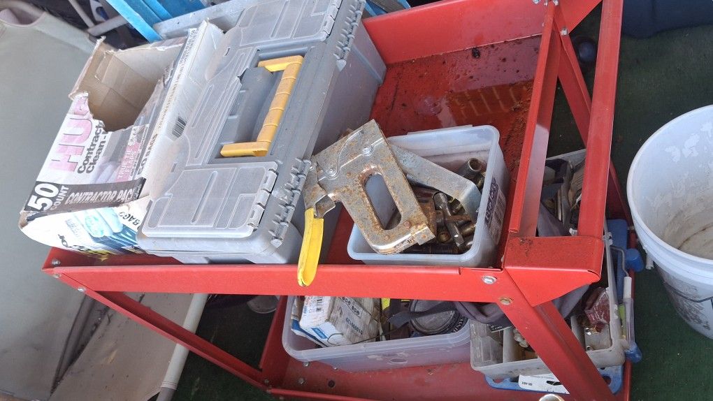 Red Tool Cart With Wheels.