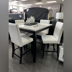 5 Piece faux marble top counter height dining table set - Limited 