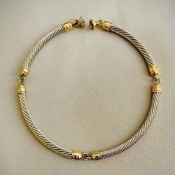 Silver & Gold Twisted Cable Choker Necklace