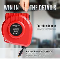 Hancaner Retractable Air Hose Reel, 1/4" x 50 FT Hybrid Air Hose Max 350 PSI, Air Compressor Hose Reel with 5 FT Lead in, 180° Swivel Mount
