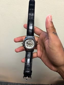 Longines Skeleton Dial Watch Black Leather Strap