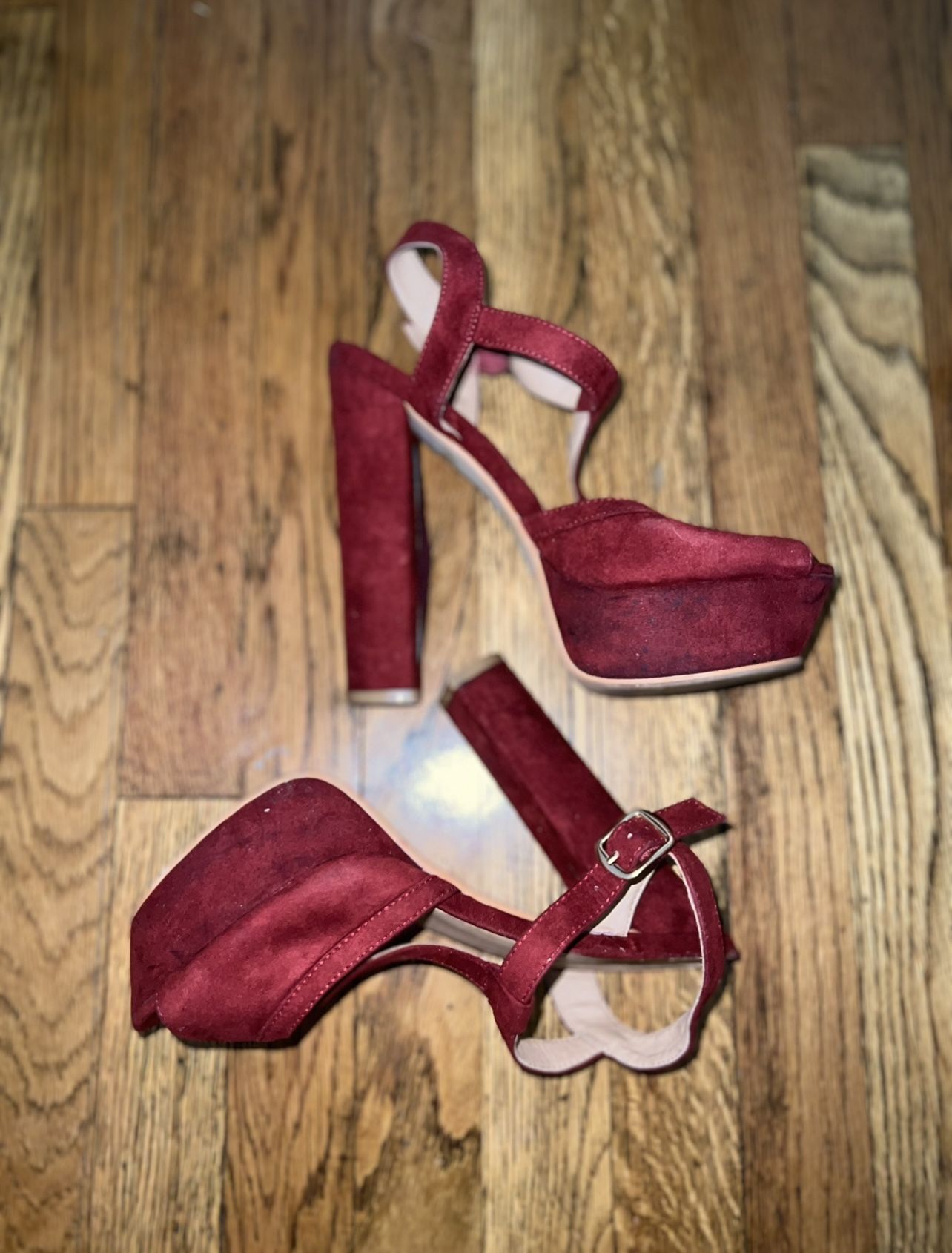 Cathy Jean Red Open Toe Velvet Heels