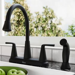 Pfister Allegan Matte Black Double Handle Deck-mount Kitchen Faucet with Sprayer 1520