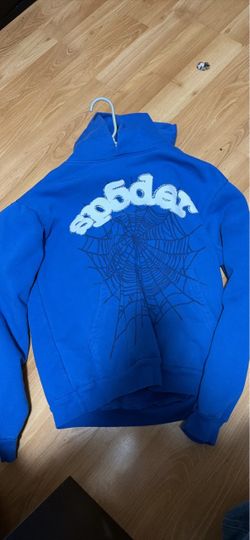 Sp5der Blue Hoodie with Spider Web Graphic