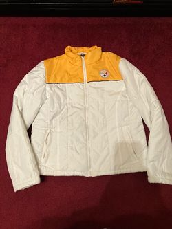 Vintage Ladies “Steelers” Size Adult Large, white and gold quilted puffer jacket