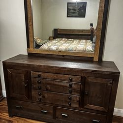 All Wood Queen Bedroom Set – Bed + Dresser w/ Mirror