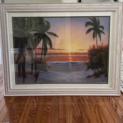 Tropical Island Beach Framed Matted Painting 43x33