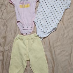 Baby Girl Pants & Onsies Size 0-3 Mos