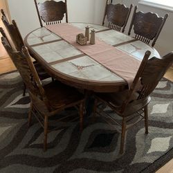 Tile And Oak Kitchen Or Dining Table 6 Chairs 