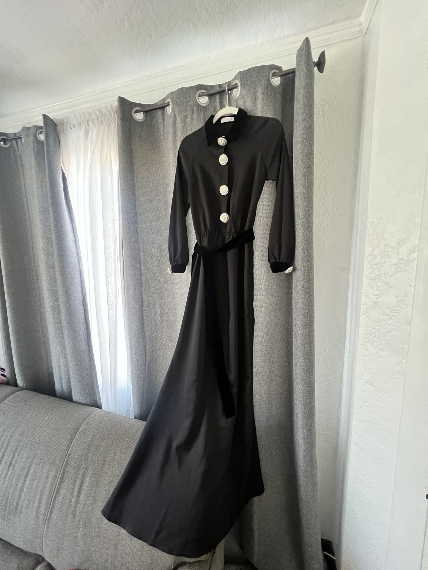 Net-A-Porter Celine Maxi Long Sleeve Dress With A Pearl Buttons