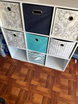 White Cube Storage Unit with Fabric Bins
