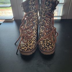 Sam Edelman Sade Leopard Calf-hair Stacked Heel Combat Boots