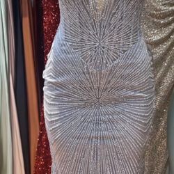 Silver Beaded Strapless Corset Mermaid Dress