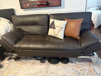 Brown Leather Couch - Coverts To Bed