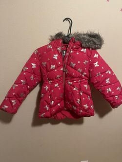 Girls Pink Puffer Jacket with Faux Fur Hood