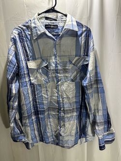 Beverly Hills Polo Club Men's XL Blue/White/Gray Plaid Long Sleeve Button Up
