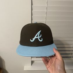 brown and blue atlanta braves fitted cap