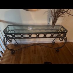 Glass Top Elegant Cast Iron Entryway Table